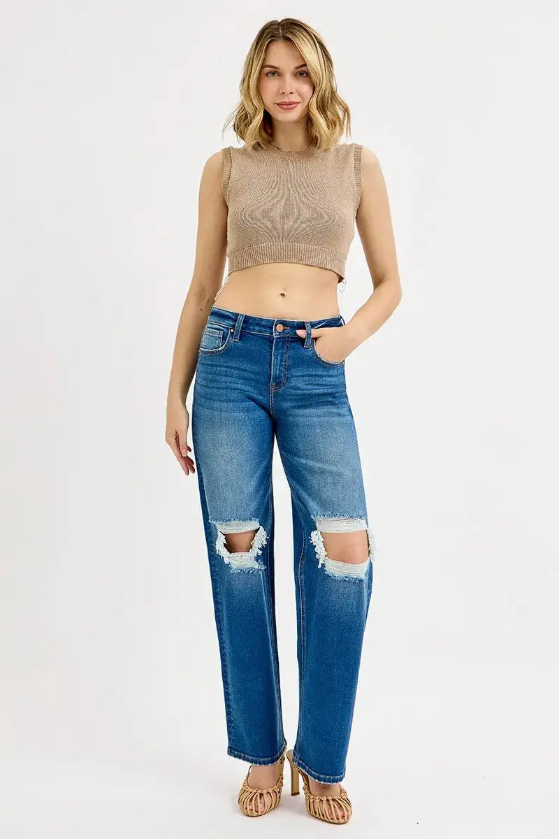 Boyfriend Jeans with Mid Waist and Distressed (Plus Size)