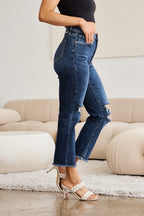 Crop Dylan Tummy Control Distressed High Waist Raw Hem Jeans