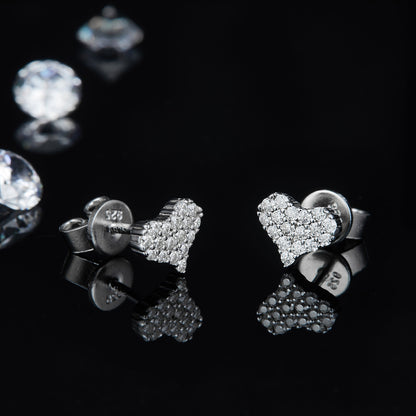 Heart Stud Earrings with Moissanites in Silver