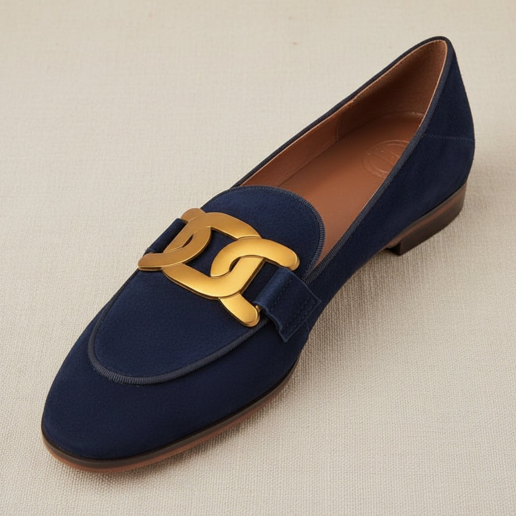 Women's Retro Metal Buckle Suede Loafers | Platform Chunky Heel Slip-On