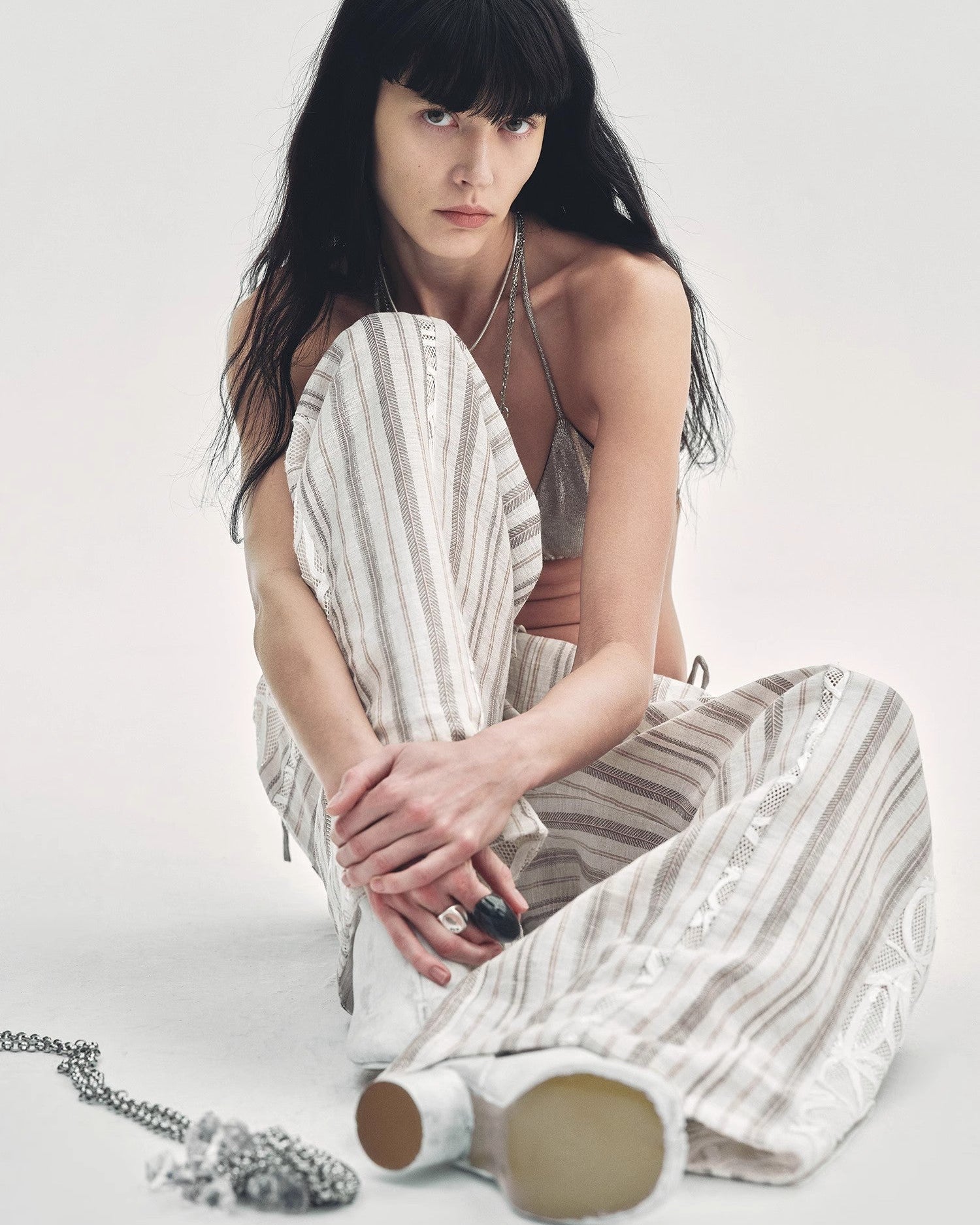 Linen Vertical Stripe Drape Wide Leg Casual Pants ‘Fashion Tension’