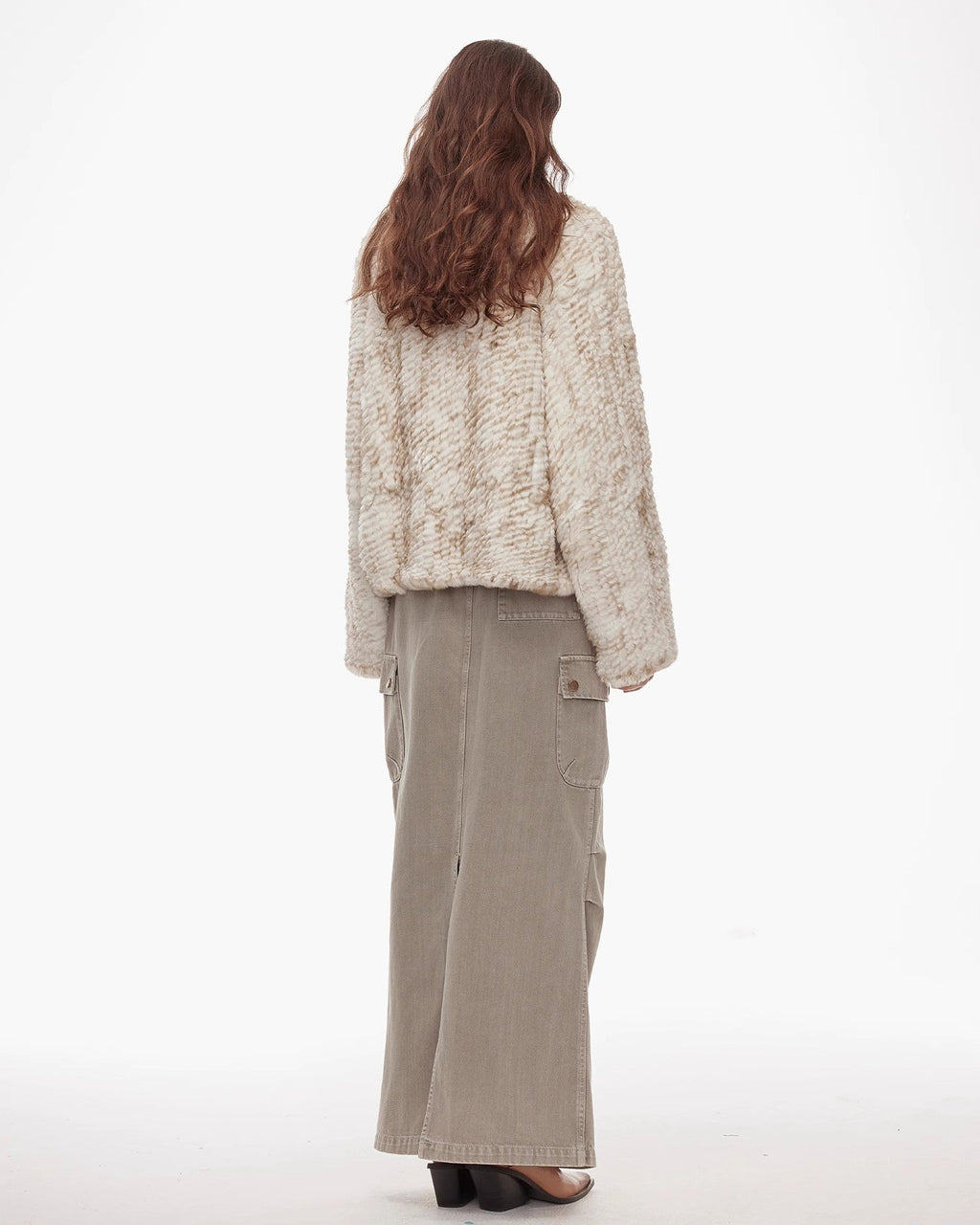 ‘Inspiration Glimpse’ Lapel Double-Breasted Loose Woven Rex Rabbit Fur Coat