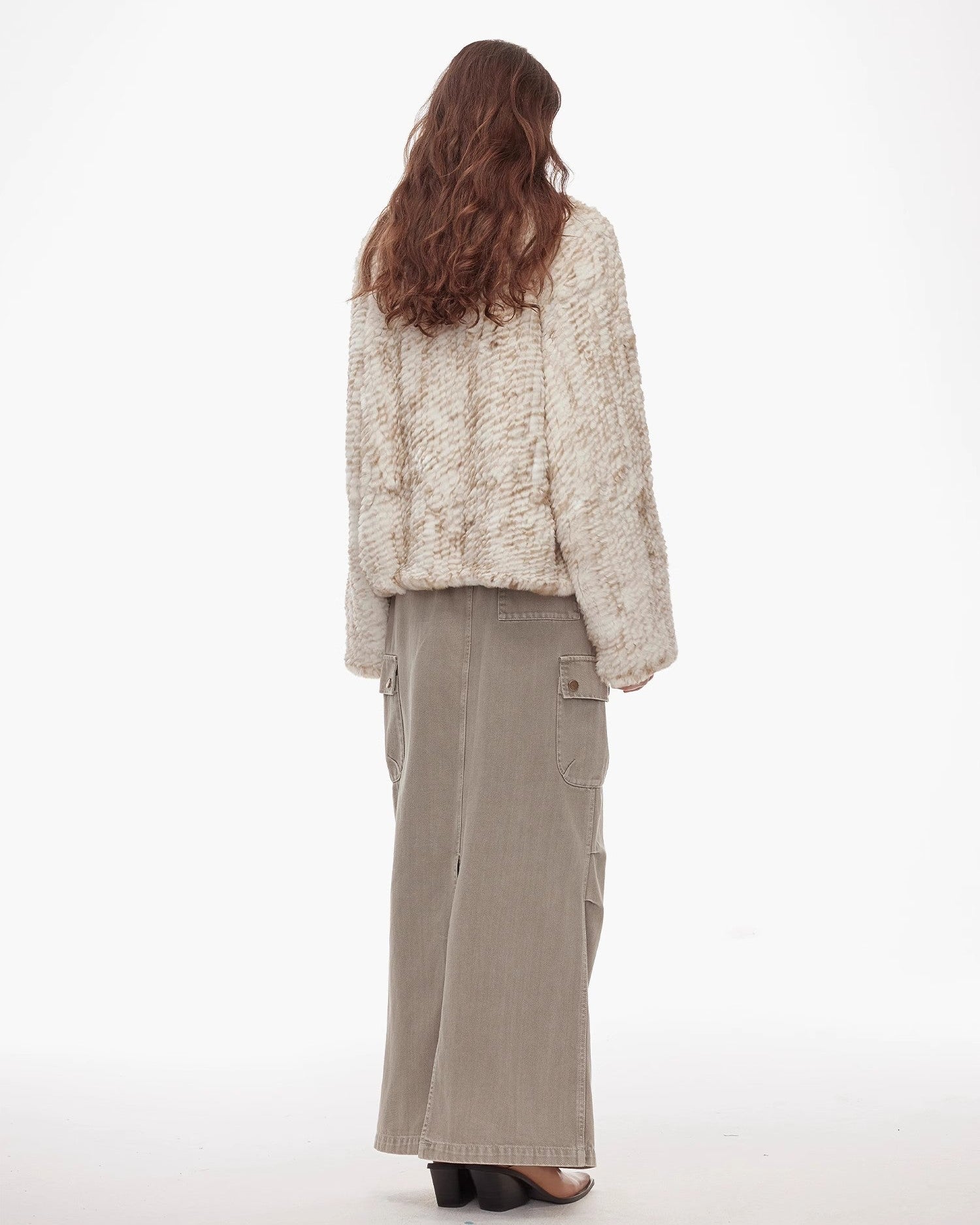 ‘Inspiration Glimpse’ Lapel Double-Breasted Loose Woven Rex Rabbit Fur Coat