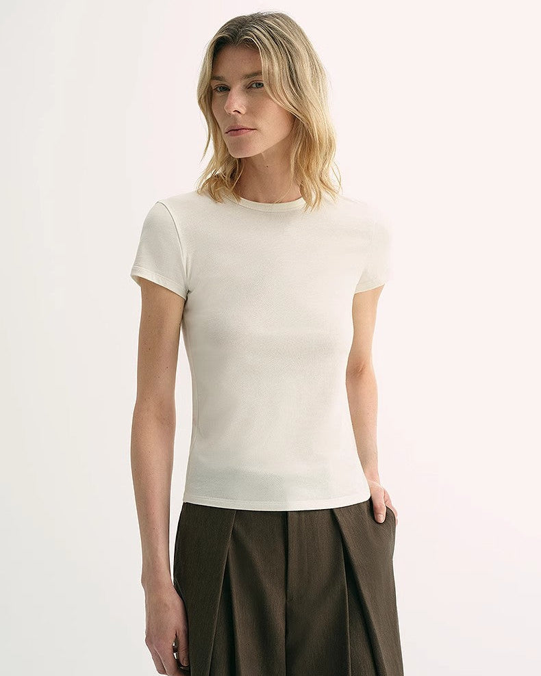 LINDIS Wool Mulberry Silk Classic Short Sleeve Round Neck T-Shirt