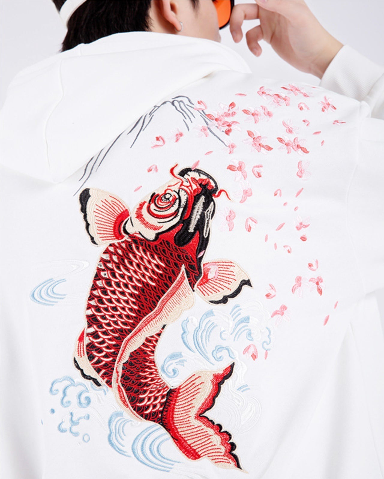 Red Koi Embroidery Hoodie | KH9197