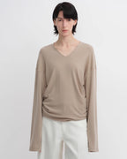 Tencel Wool V-Neck Two-Wear Elastic Hem T-Shirt