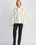 Alpaca Wool Blend Bouclé Yarn Spliced Polo Sweater Shirt