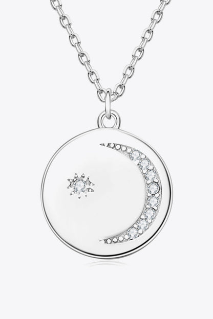 Round Star & Moon Silver Pendant Necklace