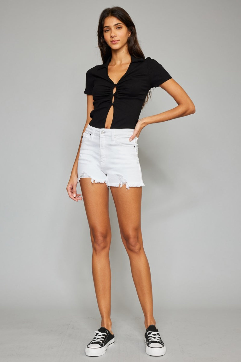 High Rise Frayed Hem Denim Shorts