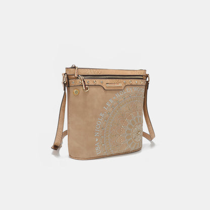 Metallic Stitching Embroidery Inlaid Rhinestone Crossbody Bag