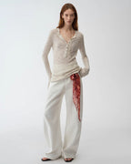Cotton and Linen Beaded Yarn Waisted Bell Sleeve Cardigan ‘Perry Moonlight’