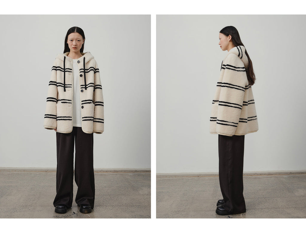 Fireladyfur Women's Lamb Wool Striped Jacket ‘Snowy New Year’