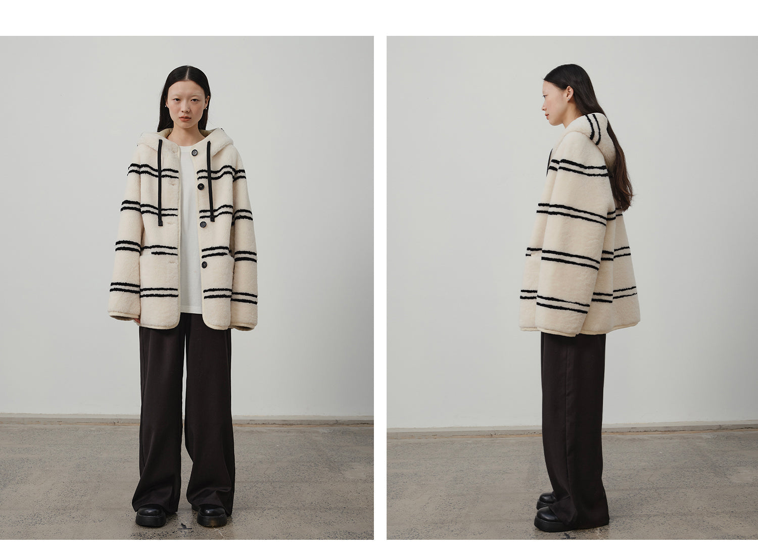 Fireladyfur Women's Lamb Wool Striped Jacket ‘Snowy New Year’