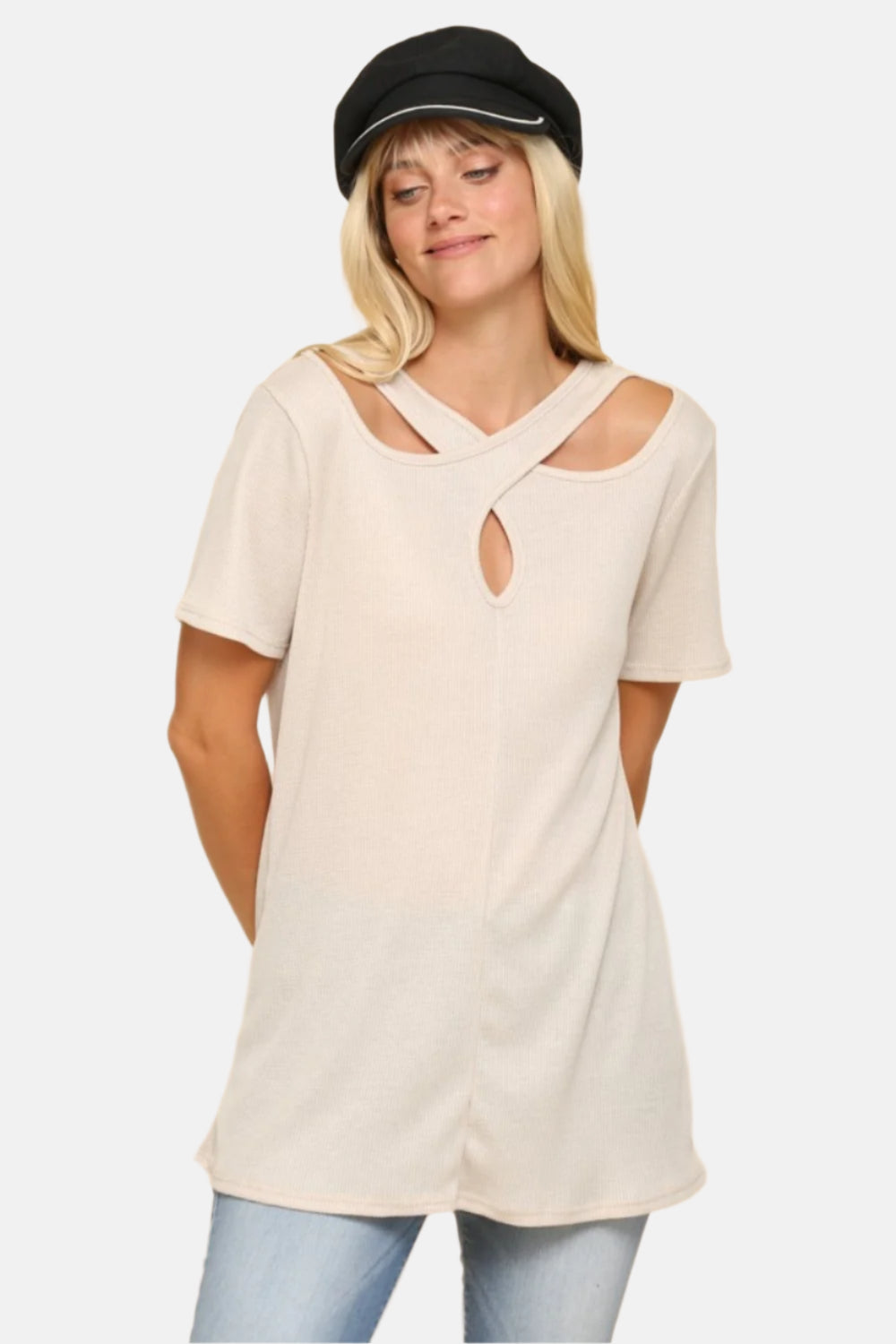 Crisscross Cutout Short Sleeve T-Shirt