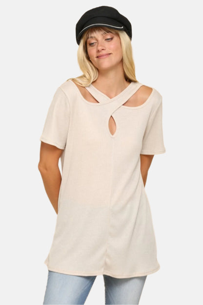 Crisscross Cutout Short Sleeve T-Shirt