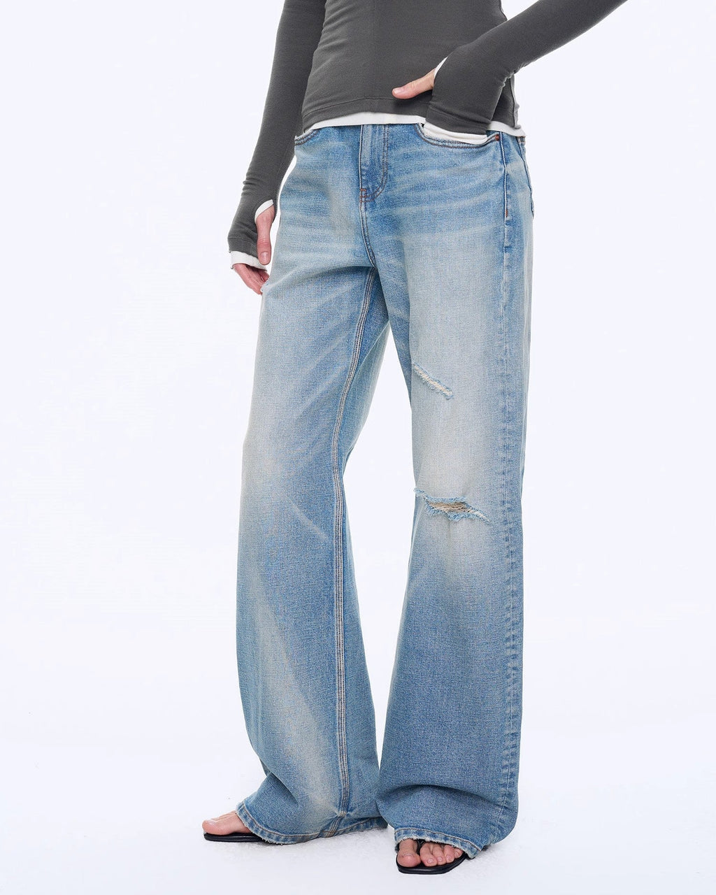 'West City Rhythm' Handmade Whisker Washed Flared Jeans Spring