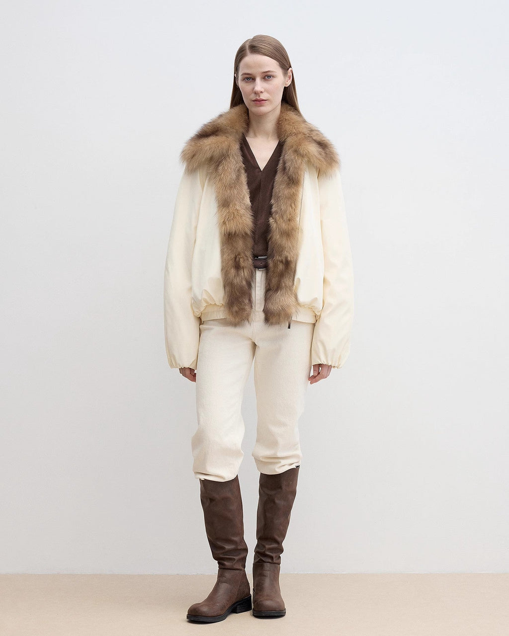 Fireladyfur Contrasting Fox Fur Collar Down Jacket 'Day and Night Rider'
