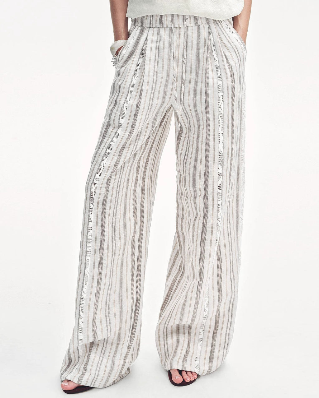Linen Vertical Stripe Drape Wide Leg Casual Pants ‘Fashion Tension’