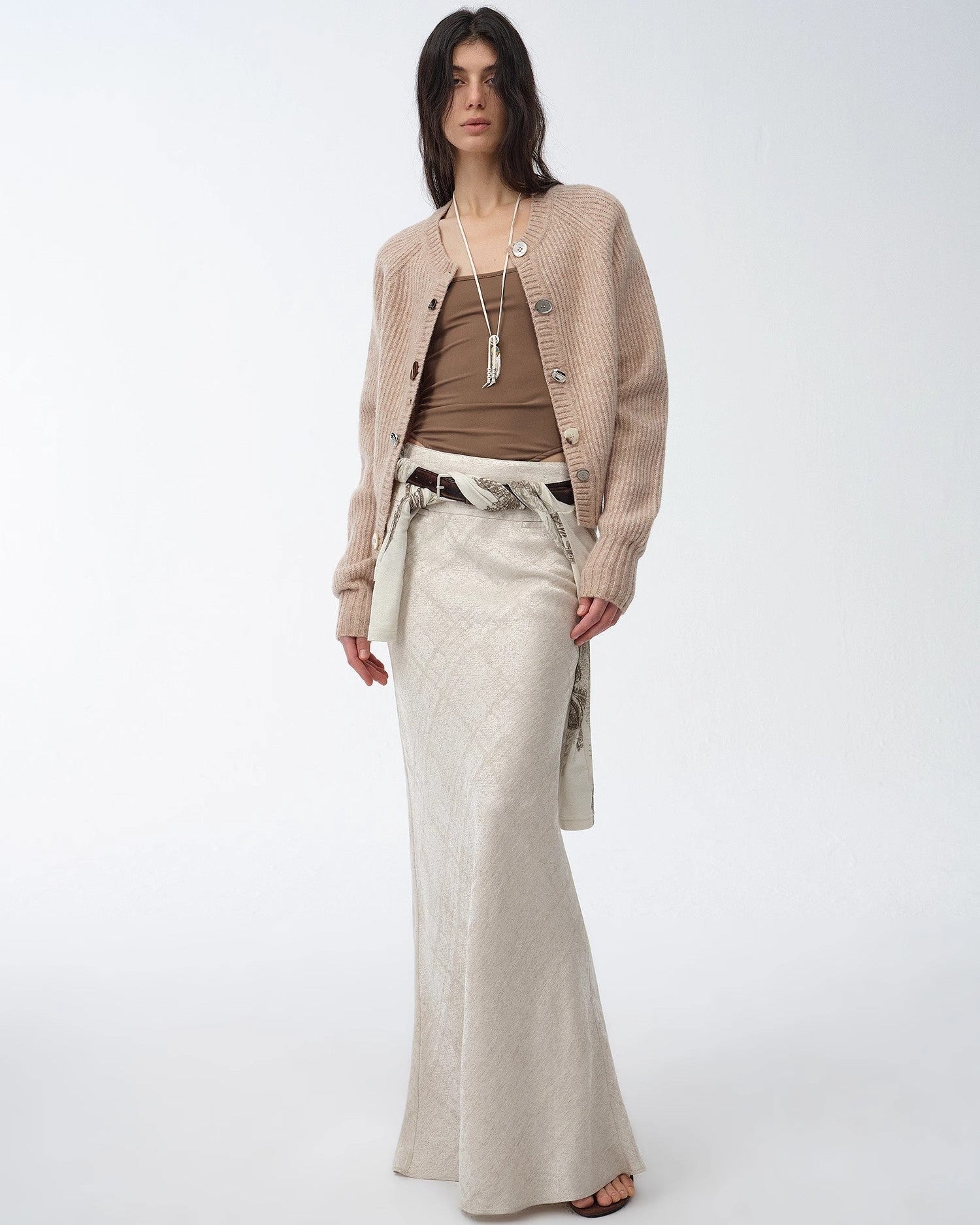 Retro Bias-Cut Linen Blended Straight Fishtail Maxi Skirt ‘Light and Breezy’