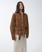 ‘Haruno Dream’ Retro Distressed Flocked Low Waist Long Sleeve Shirt Jacket