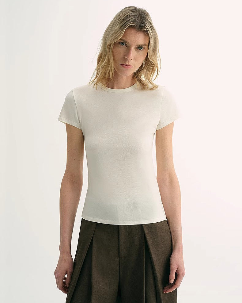 LINDIS Wool Mulberry Silk Classic Short Sleeve Round Neck T-Shirt
