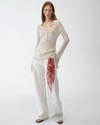 Cotton and Linen Beaded Yarn Waisted Bell Sleeve Cardigan ‘Perry Moonlight’