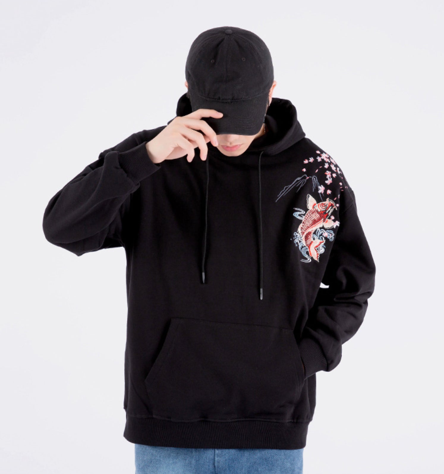 Red Koi Embroidery Hoodie | KH9197
