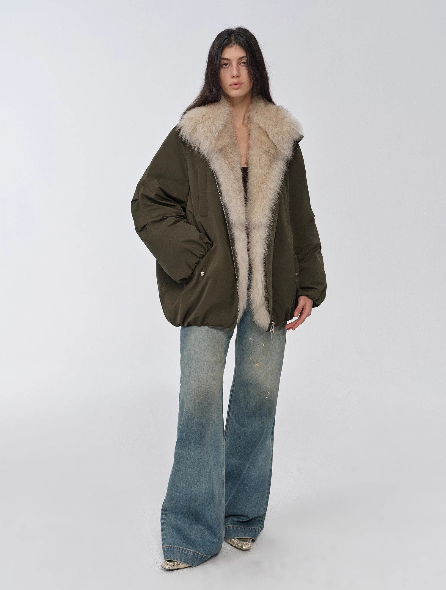 Fireladyfur Mid-Length Two-Tone Fox Fur Down Jacket 'Warm Dialogue'