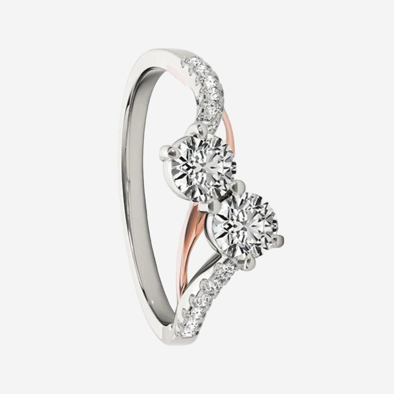 Two Stone Diamond Ring with Curved Band in 14K White & Rose Gold (5/8 cttw)