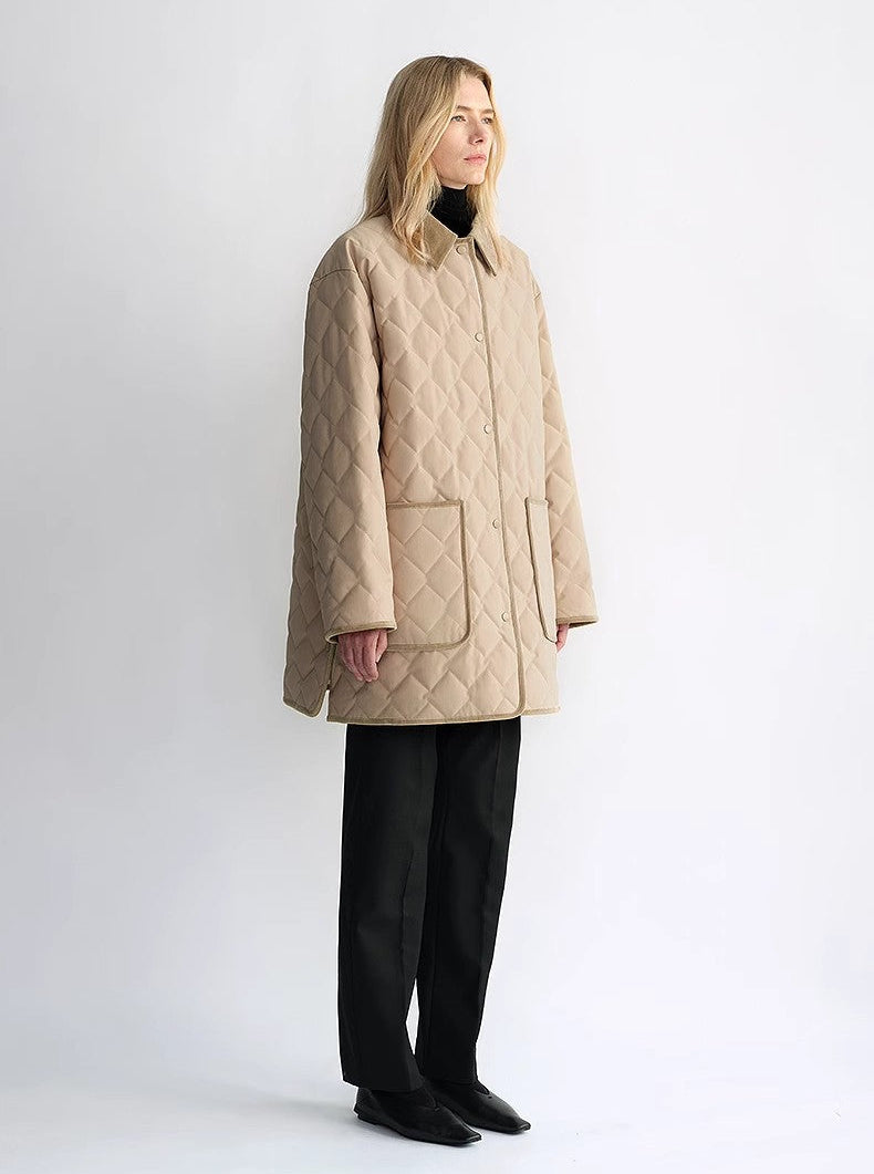 Diamond Texture Splicing Lapel 90 White Goose Down Barn Jacket