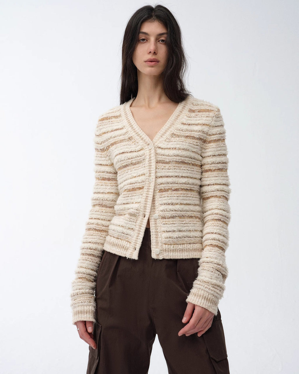 ‘Nice Weekend’ Striped Mixed Woven Knit Cardigan/Vest