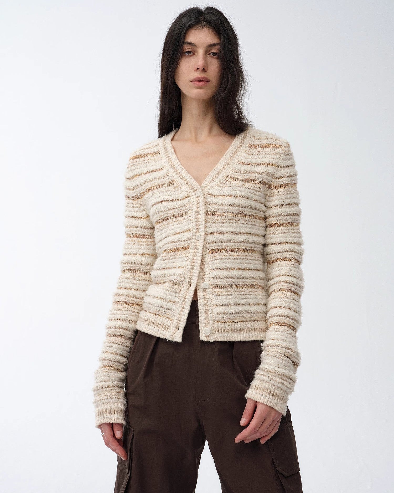 ‘Nice Weekend’ Striped Mixed Woven Knit Cardigan/Vest