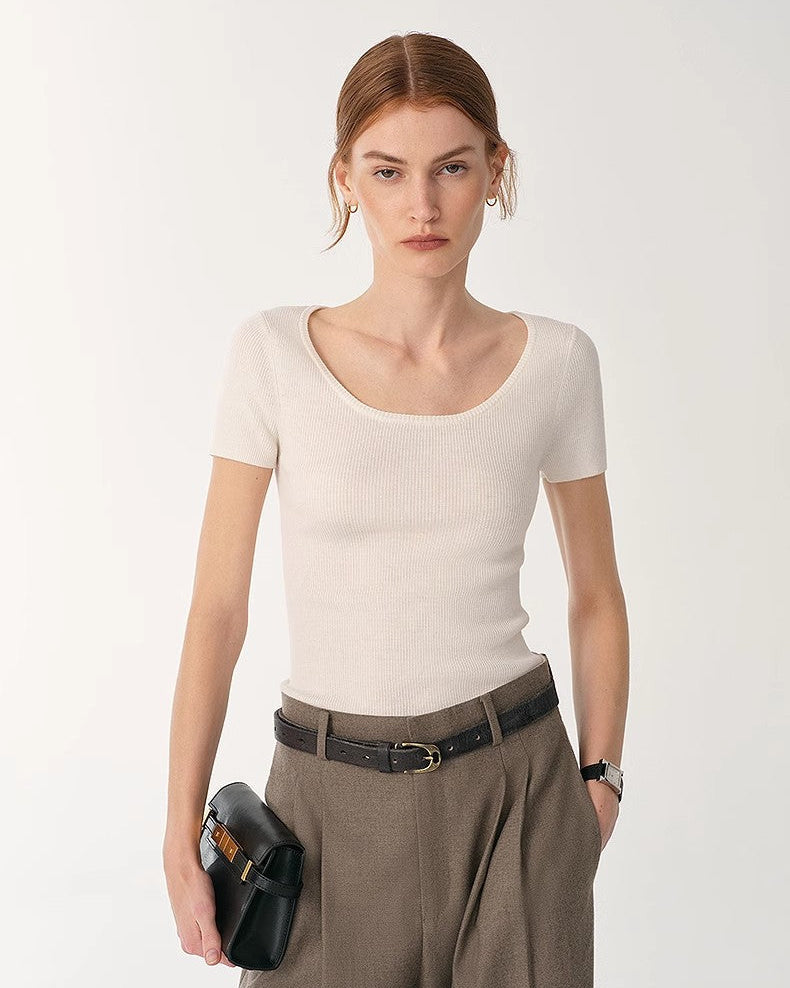 German Yangtze Wool Round Neck Short Sleeve Top