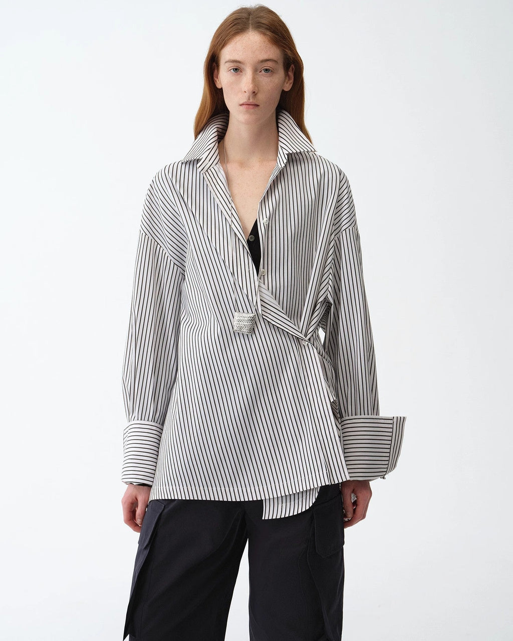 'Striped Fantasy' Asymmetric Slanted Front Two-Wear Striped Long Sleeve Shirt