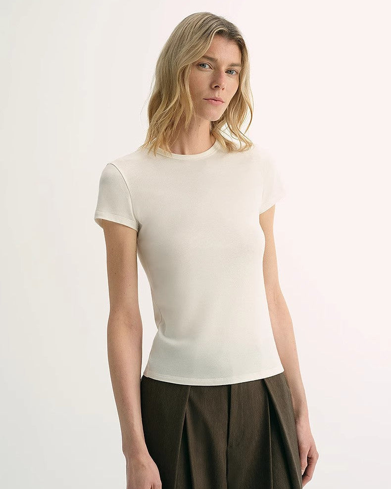 LINDIS Wool Mulberry Silk Classic Short Sleeve Round Neck T-Shirt