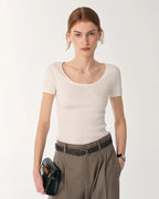 LINDIS Wool Mulberry Silk Classic Short Sleeve Round Neck T-Shirt