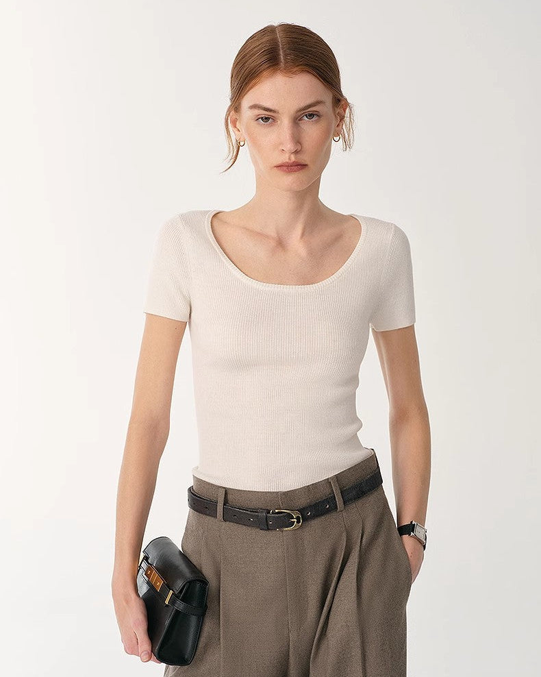 LINDIS Wool Mulberry Silk Classic Short Sleeve Round Neck T-Shirt