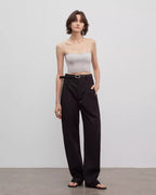 Spliced Double-Pleat Wide Leg Straight Trousers