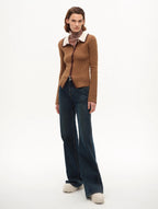 FF×JW Joint Striped Fabric Slim-Fitting Crocheted Lapel Wool Knitted Cardigan