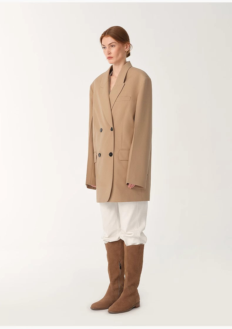 Women's High-Density Fine Silk Wool Peaked Lapel Suit Jacket