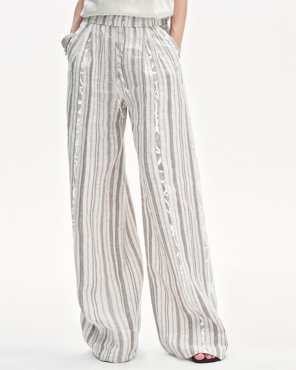 Linen Vertical Stripe Drape Wide Leg Casual Pants ‘Fashion Tension’