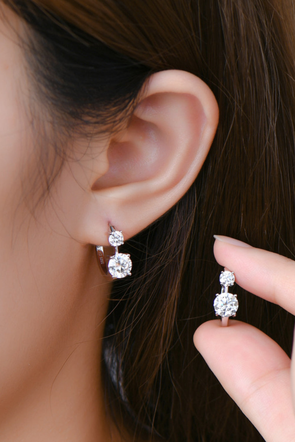 Two Stones Moissanite Hoop Earrings