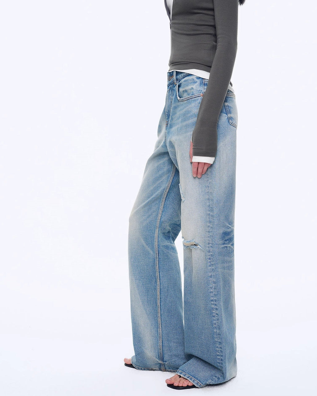 'West City Rhythm' Handmade Whisker Washed Flared Jeans Spring