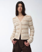 ‘Nice Weekend’ Striped Mixed Woven Knit Cardigan/Vest