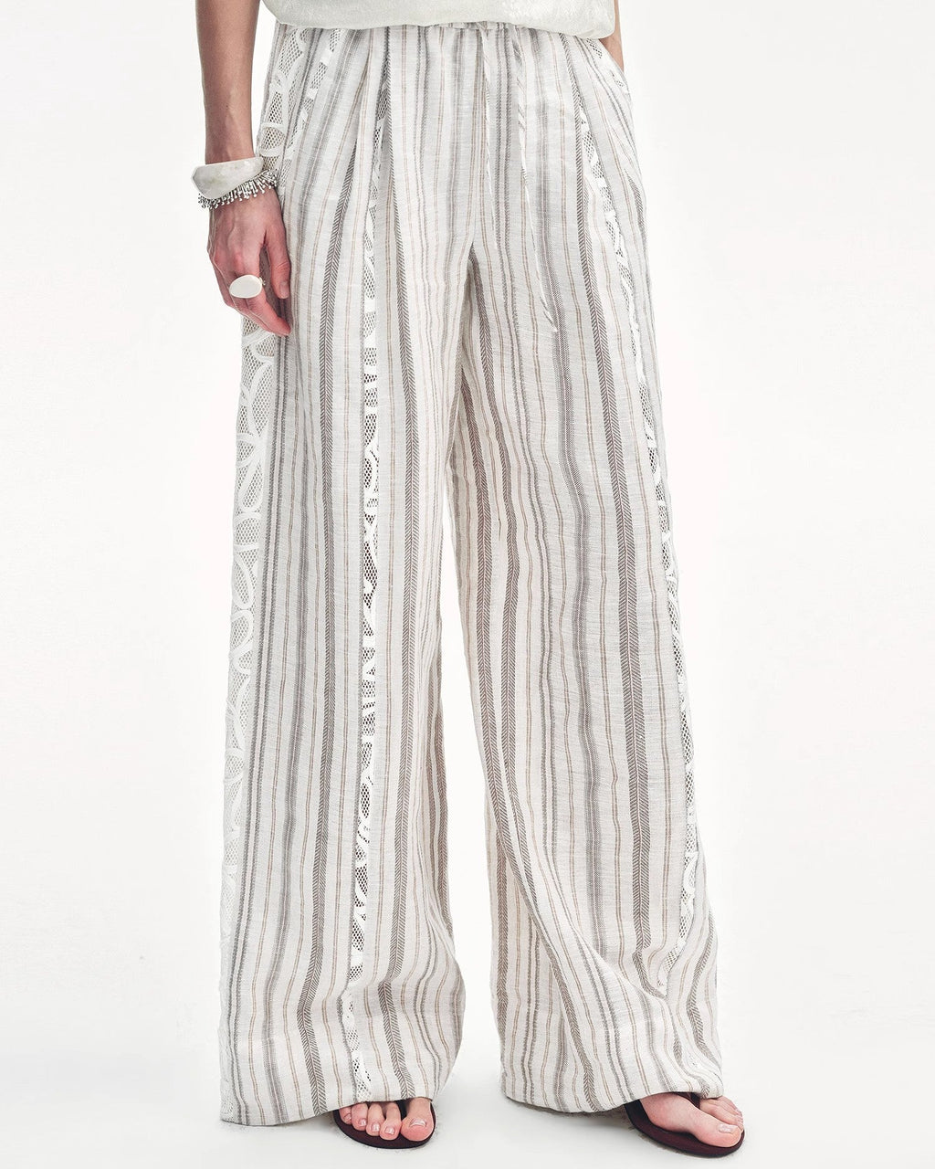 Linen Vertical Stripe Drape Wide Leg Casual Pants ‘Fashion Tension’