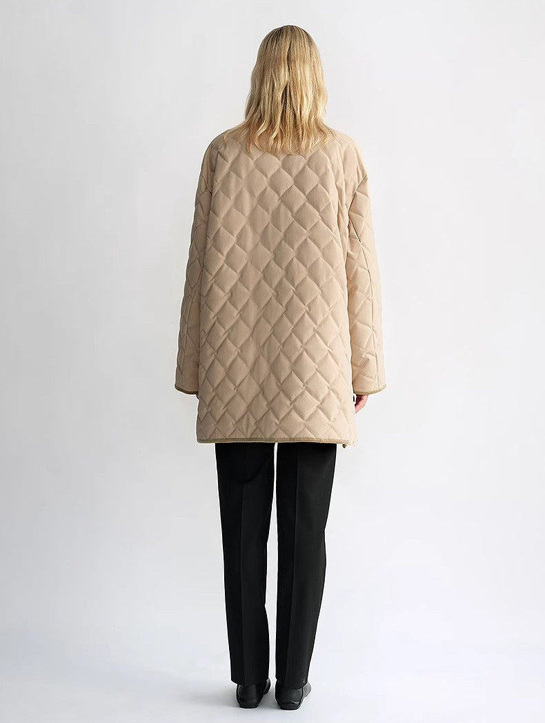 Diamond Texture Splicing Lapel 90 White Goose Down Barn Jacket