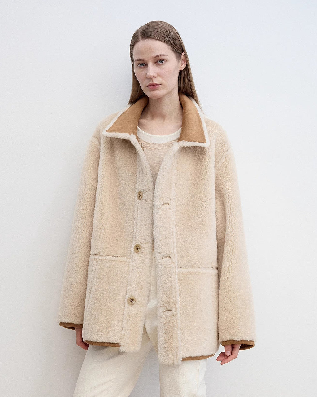 Fireladyfur Women's Faux Leather Shearling Jacket