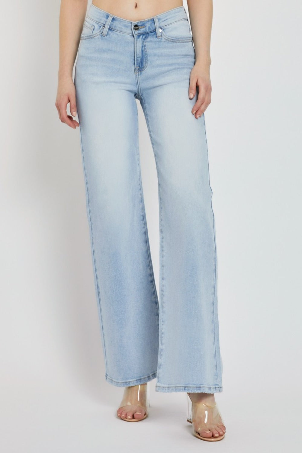 Wide Leg V-Dipped Front Waist Jeans