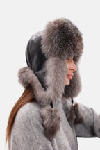 Genuine Silver Fox Fur Leather Hat