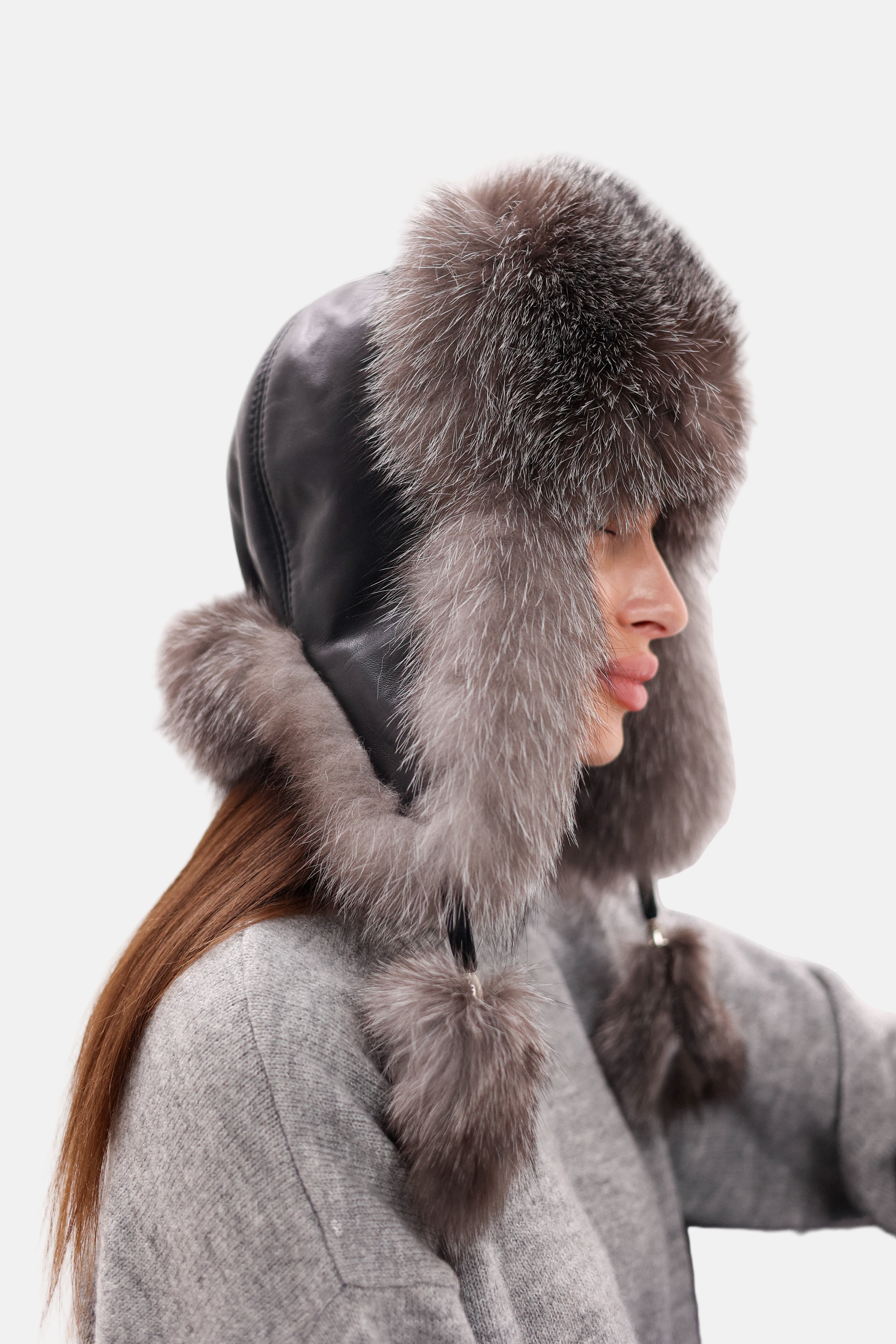 Genuine Silver Fox Fur Leather Hat